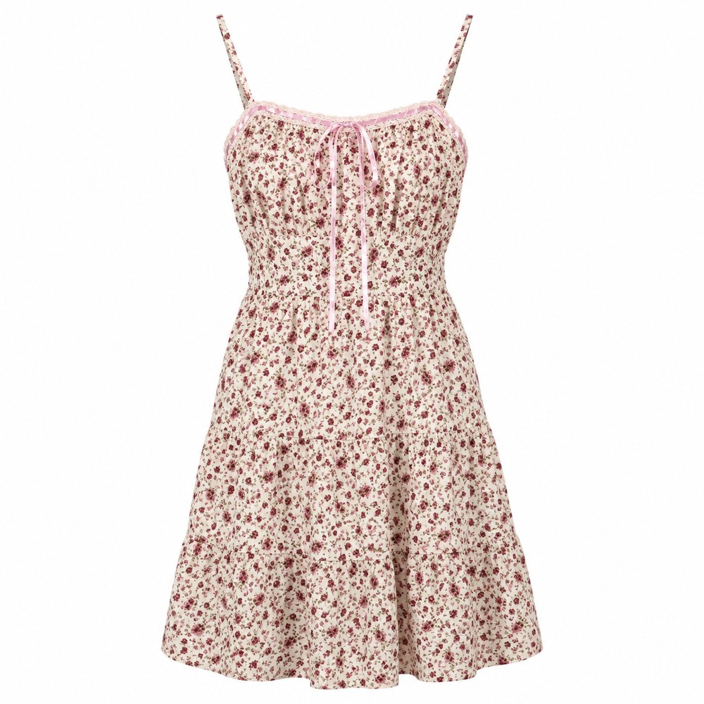 Romantic Coquette Milkmaid Babydoll Sundress Small Cottagecore Lace Ditsy Floral